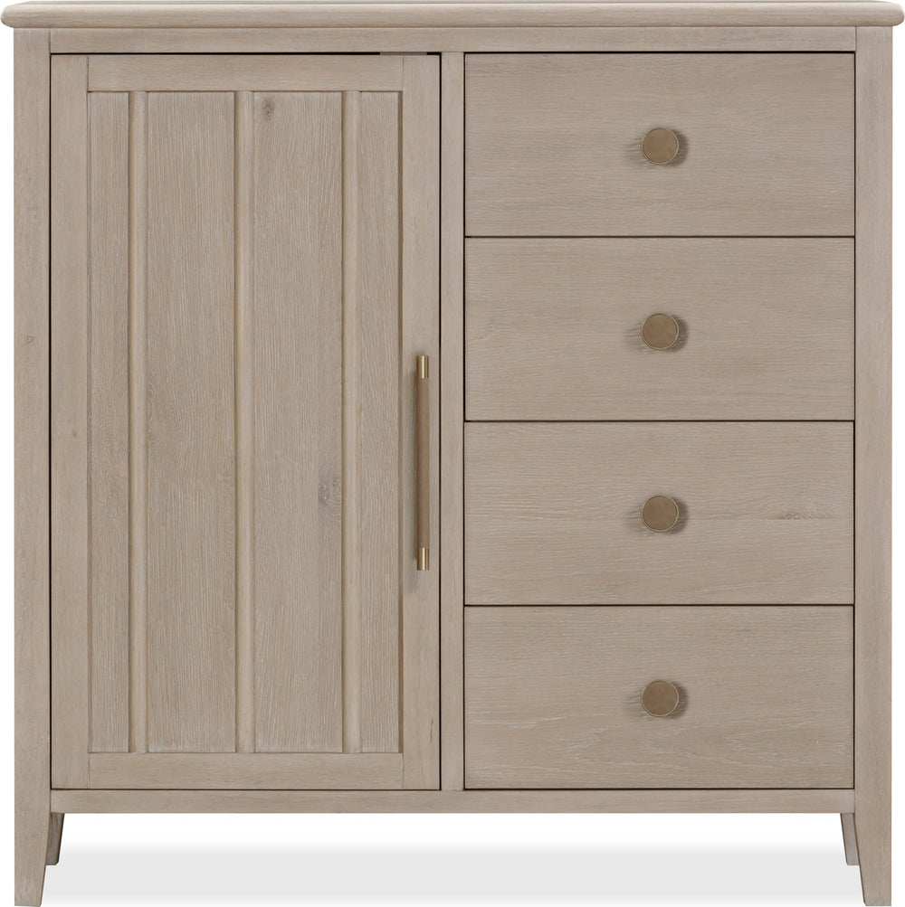 Carrington Six Drawer One Door Oak Wood Chest in Chai - View 5