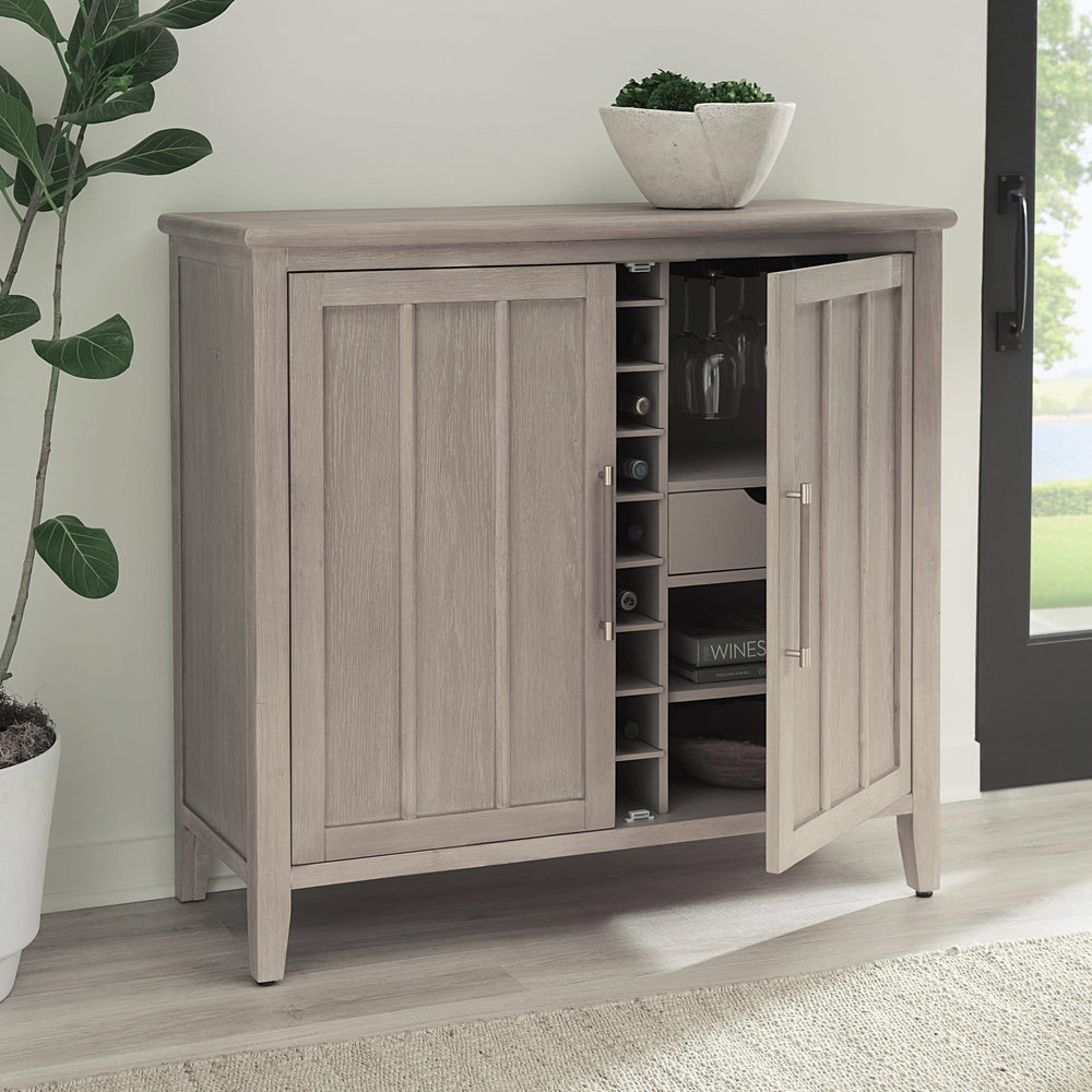 Carrington Two Door Two Drawer Bar Cabinet with Stemware Rack and Wine Rack in Chai - View 3
