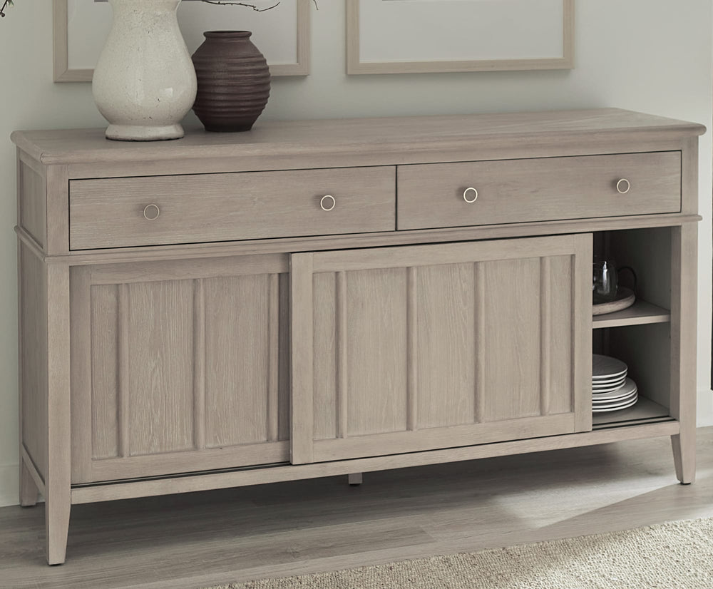Carrington Two Drawer Two Door Oak Wood Sideboard in Chai - View 2
