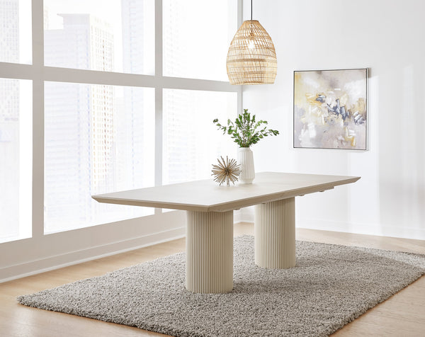 Cannon Stone Top Double Pedestal Extension Dining Table with Ivory Wood Base alternate view