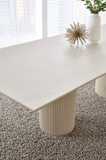 Cannon Stone Top Double Pedestal Extension Dining Table with Ivory Wood Base - View 2