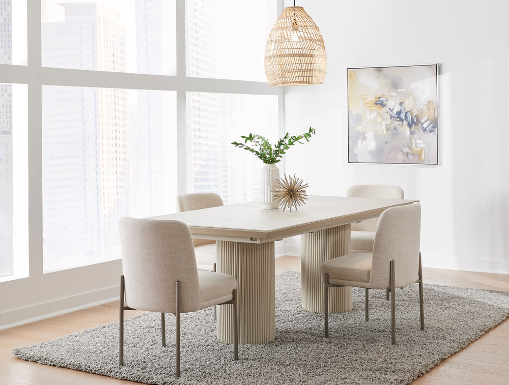 Cannon Stone Top Double Pedestal Extension Dining Table with Ivory Wood Base - View 3