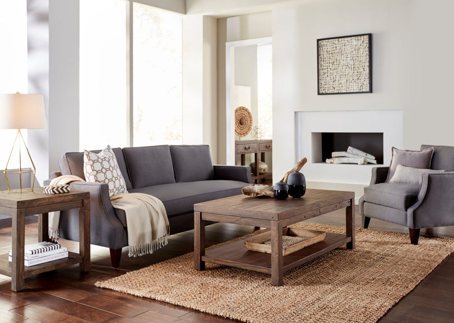 Charleston Reclaimed Wood Console Table in Smoky Taupe Complete Room