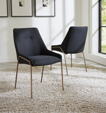 Cyrus Upholstered Dining Chair in Coal Fabric and Brushed Bronze Metal - View 2