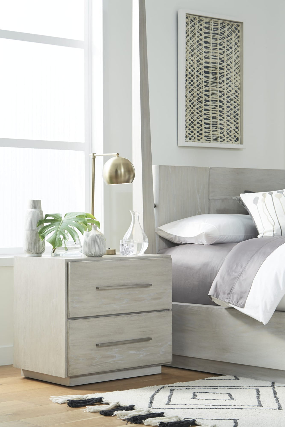 Driftwood Two Drawer Nightstand in Cotton Grey