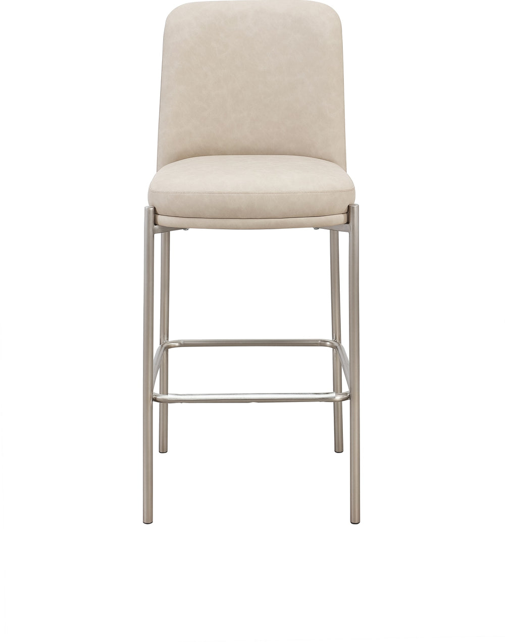 Dion Upholstered Bar Stool in Camel Synthetic Leather and Brushed Nickel Metal