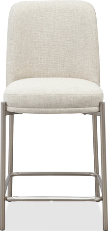 Dion Upholstered Counter Stool in Natural Light Linen and Brushed Nickel Metal