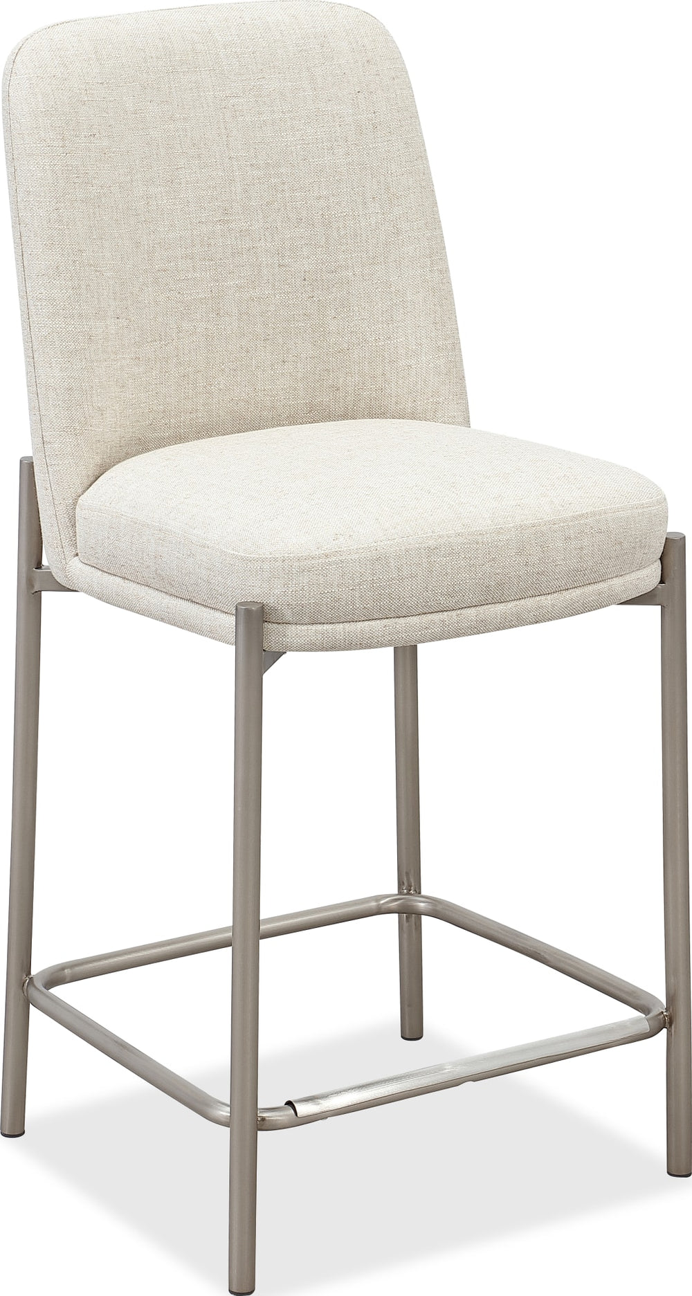 Dion Upholstered Counter Stool in Natural Light Linen and Brushed Nickel Metal - View 2