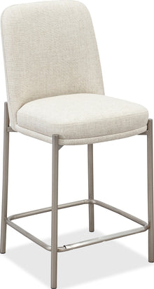 Dion Upholstered Counter Stool in Natural Light Linen and Brushed Nickel Metal - View 2