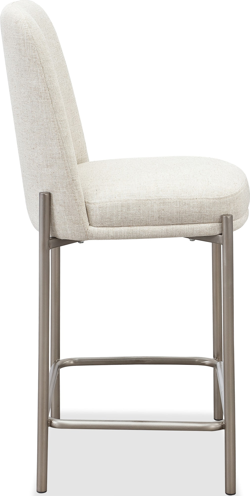 Dion Upholstered Counter Stool in Natural Light Linen and Brushed Nickel Metal - View 3