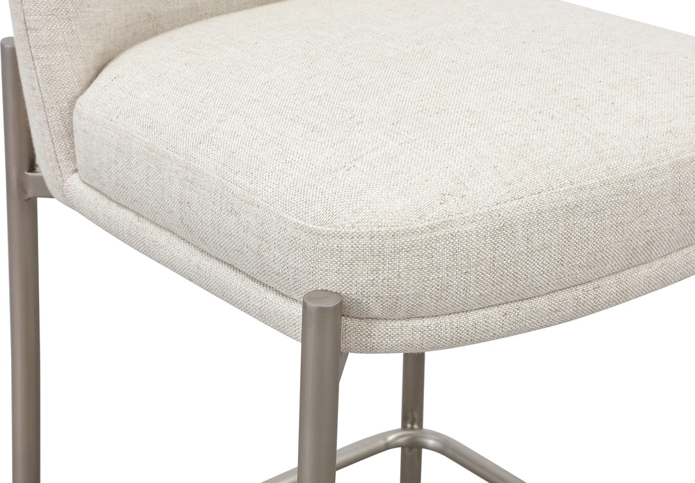 Dion Upholstered Counter Stool in Natural Light Linen and Brushed Nickel Metal - View 6
