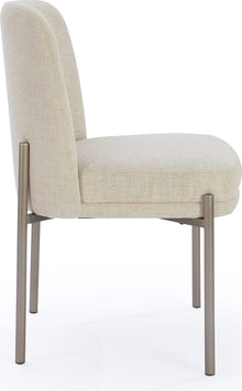 Dion Upholstered Dining Chair in Natural Light Linen and Brushed Nickel Metal - View 5