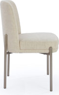 Dion Upholstered Dining Chair in Natural Light Linen and Brushed Nickel Metal