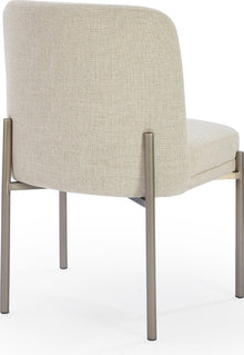 Dion Upholstered Dining Chair in Natural Light Linen and Brushed Nickel Metal - View 6
