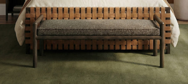 Dorchester Boucle Upholstered Wooden Bench in Basalt Grey and Pumpernickel