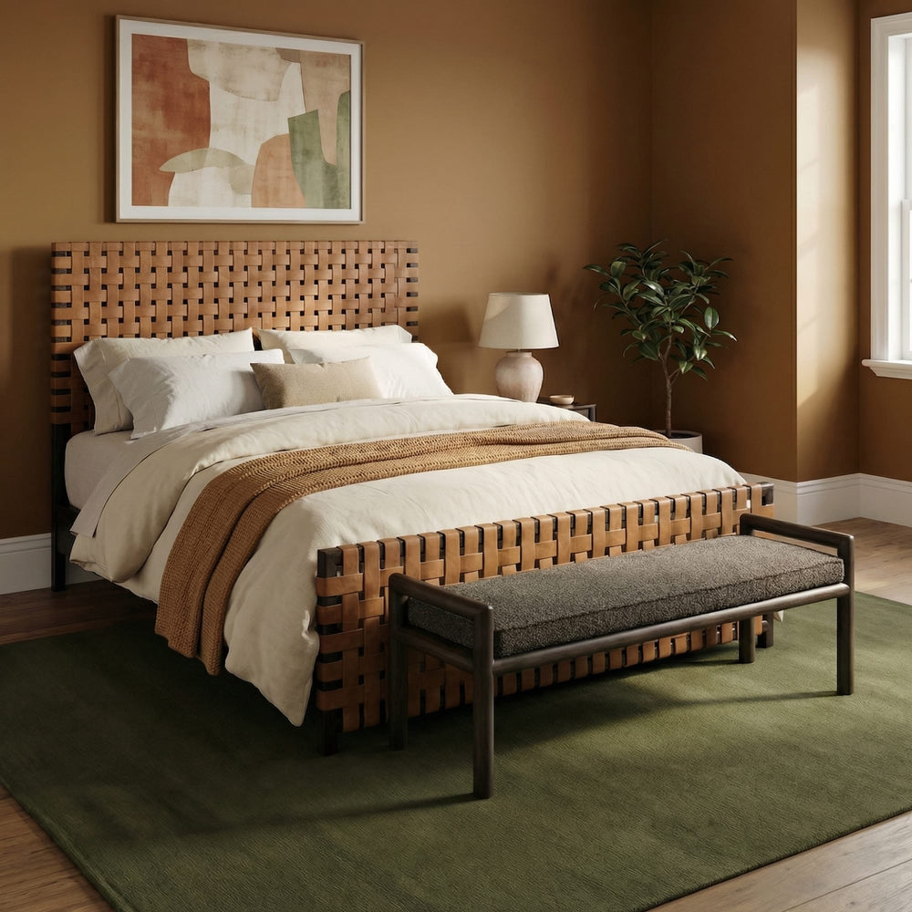 Dorchester Boucle Upholstered Wooden Bench in Basalt Grey and Pumpernickel - View 2