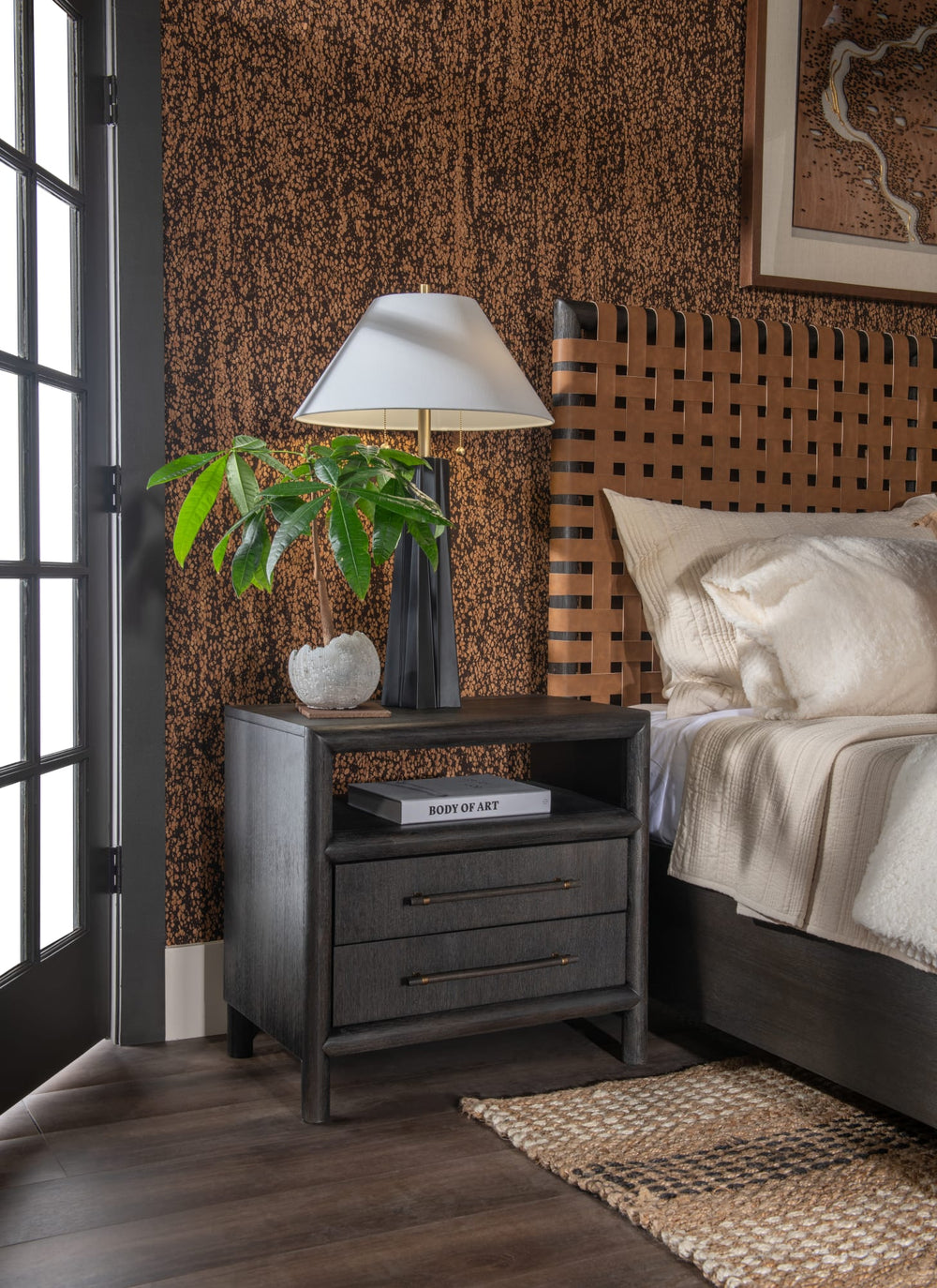 Dorchester Two Drawer USB-charging Nightstand in Basalt Grey