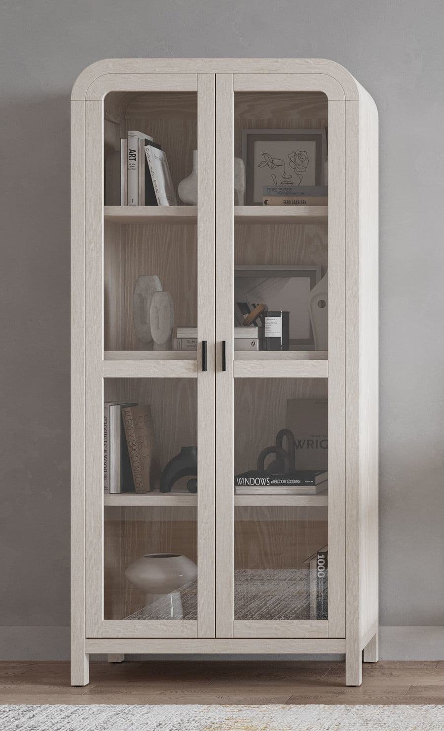 Davenport Glass Door Wooden Bookcase in Sugar