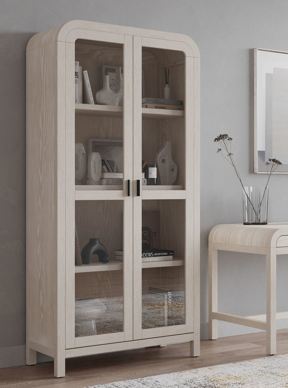 Davenport Glass Door Wooden Bookcase in Sugar - View 2