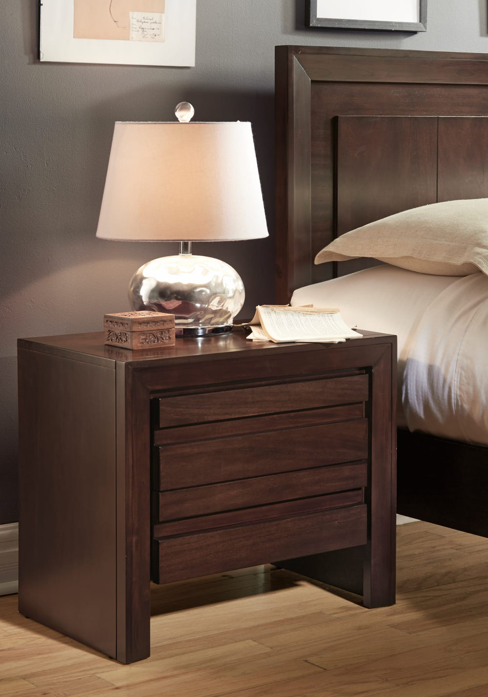 Ellington Charging Station Nightstand in Chocolate Brown