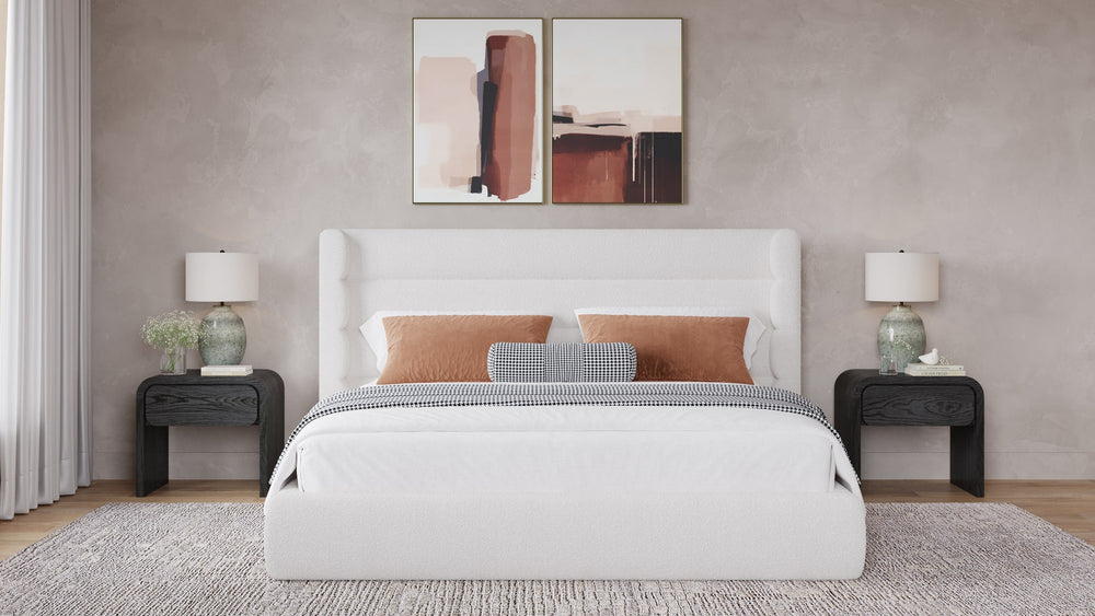 Frank Upholstered Wingback Platform Bed in Cottage Cheese Boucle - View 2