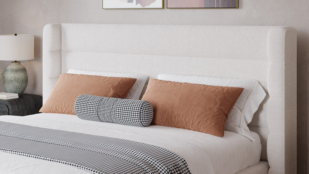 Frank Upholstered Wingback Platform Bed in Cottage Cheese Boucle - View 4