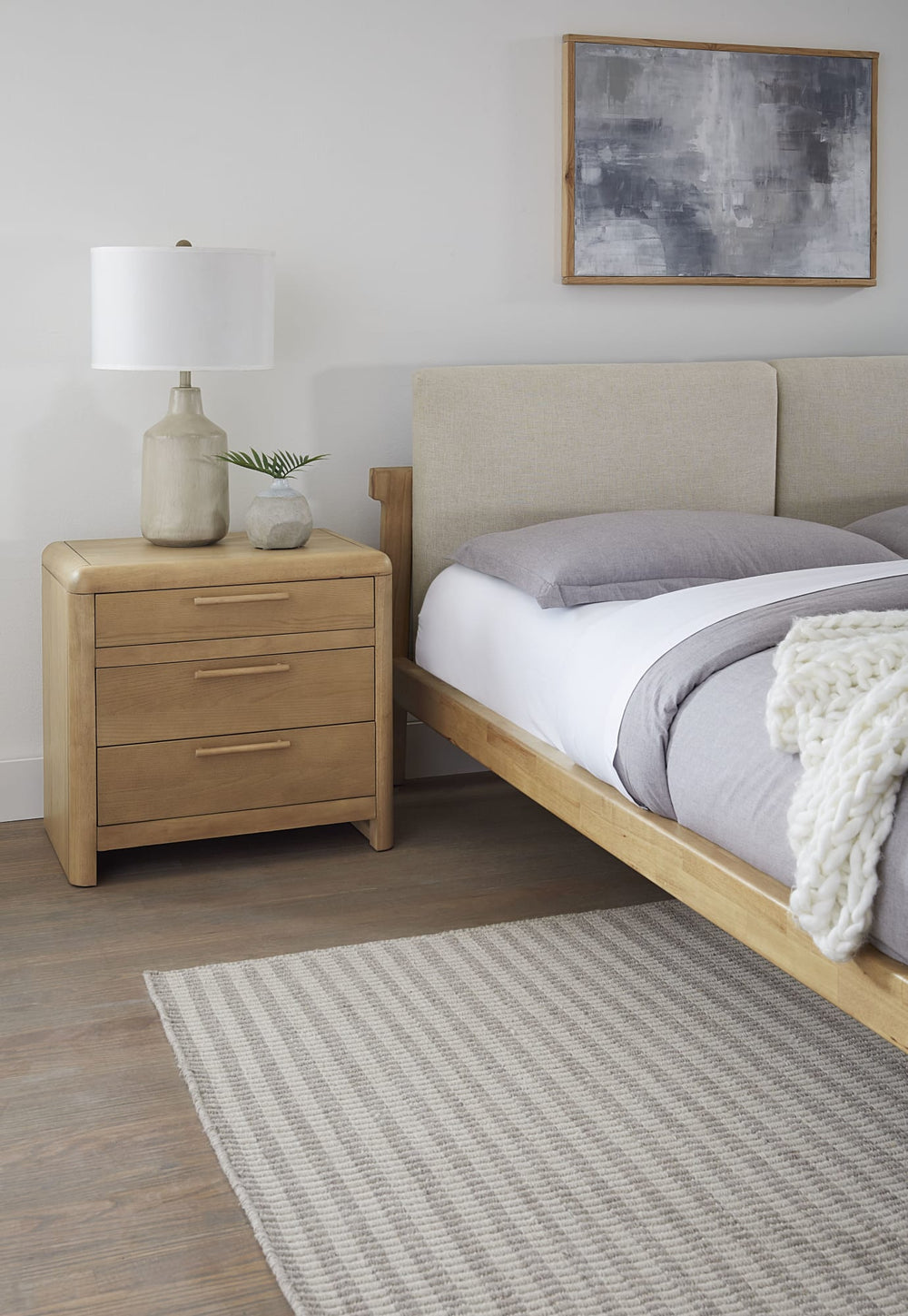 Foxworth Three Drawer Ash Wood Nightstand in Ginger