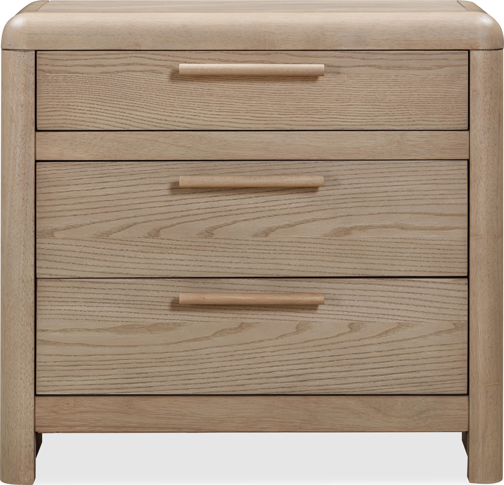 Foxworth Three Drawer Ash Wood Nightstand in Ginger - View 2
