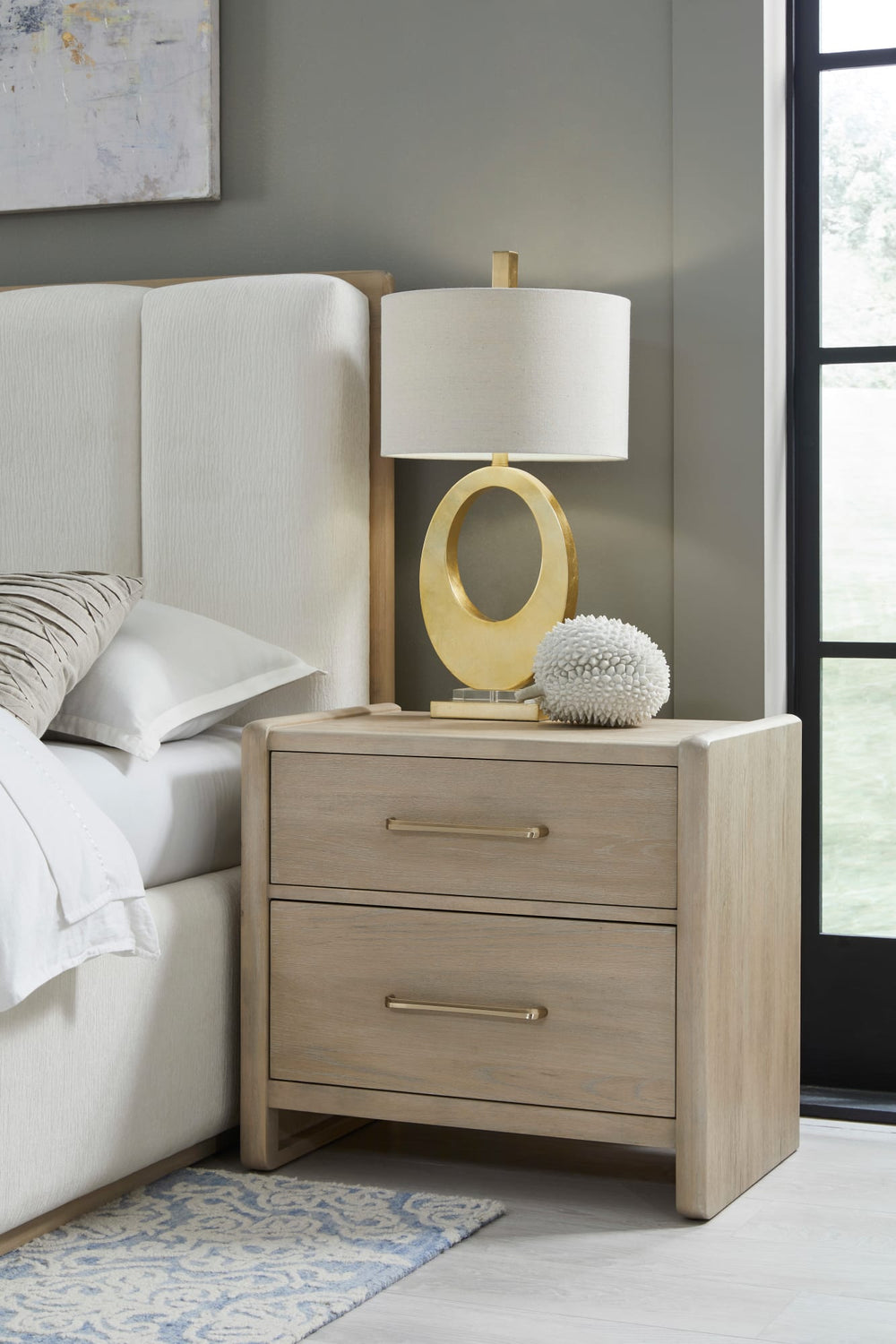 Greenwich 2 Drawer Oak Wood Nightstand in Chai