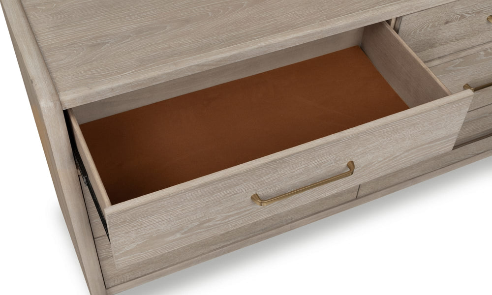 Greenwich Six Drawer Oak Wood Dresser in Chai - View 6