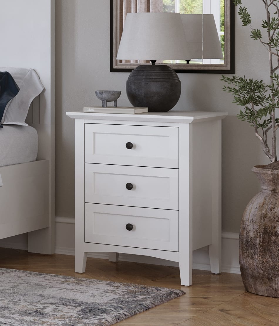 Halston Three Drawer Nightstand in Snowfall White