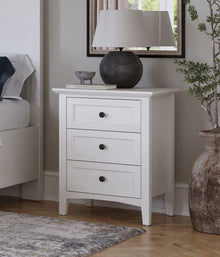 Halston Three Drawer Nightstand in Snowfall White