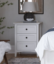Halston Three Drawer Nightstand in Snowfall White - View 6