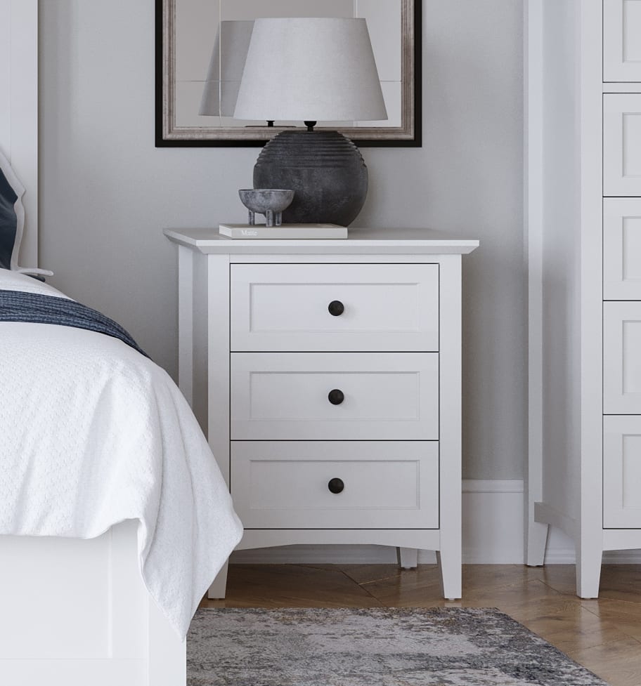 Halston Three Drawer Nightstand in Snowfall White - View 7