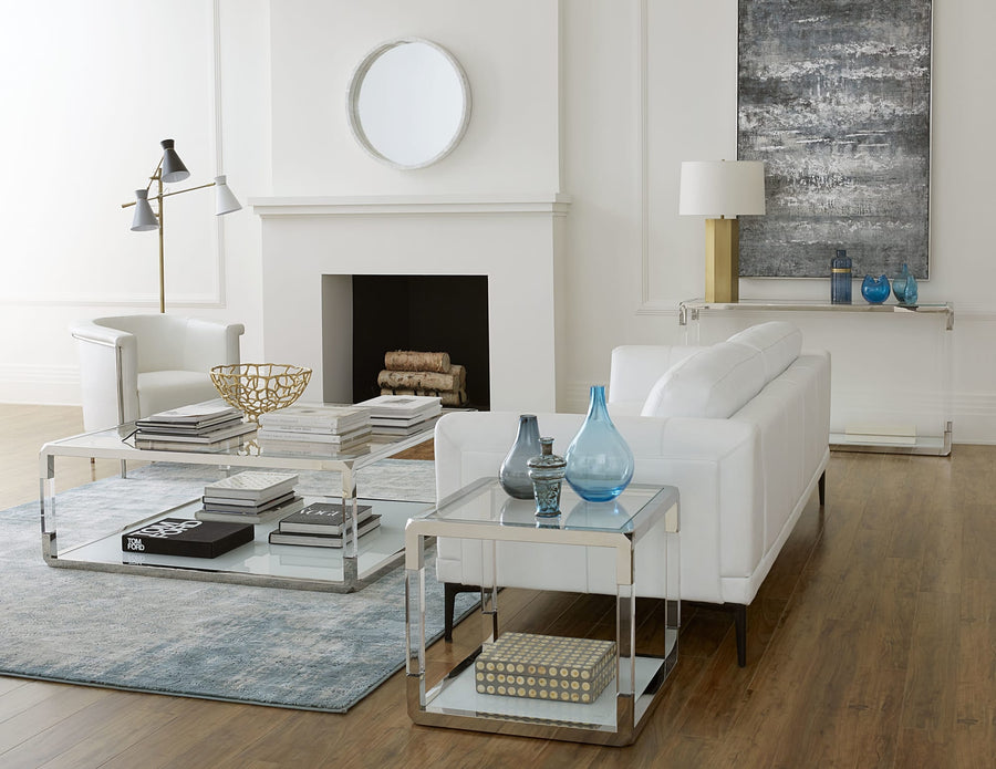 Jefferson Console Table in Acrylic/White Glass/PSS Complete Room