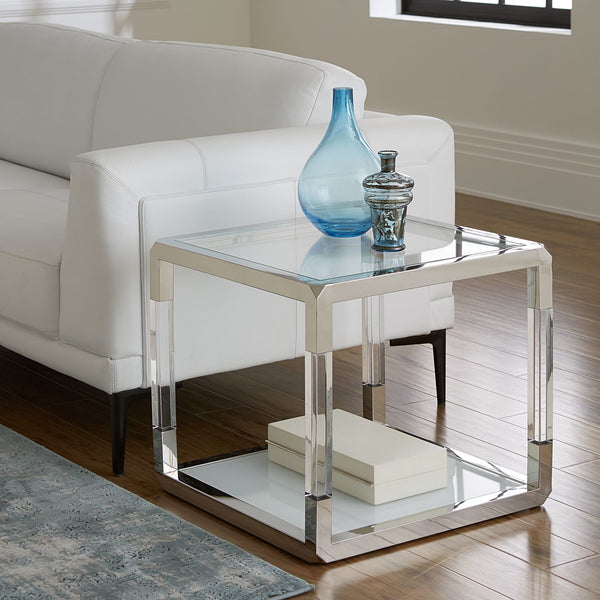 Jefferson End Table in Acrylic/White Glass/PSS alternate view