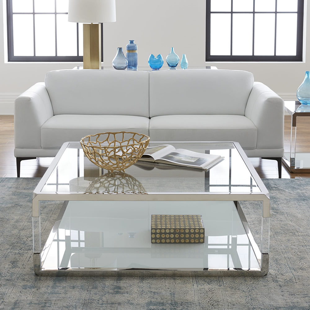 Jefferson Square Coffee Table in Acrylic/White Glass/PSS