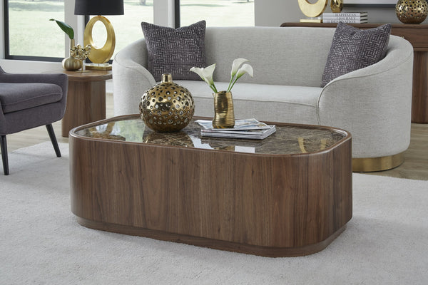Juniper Natural Marble and Walnut Coffee Table with Casters in Mongoose alternate view