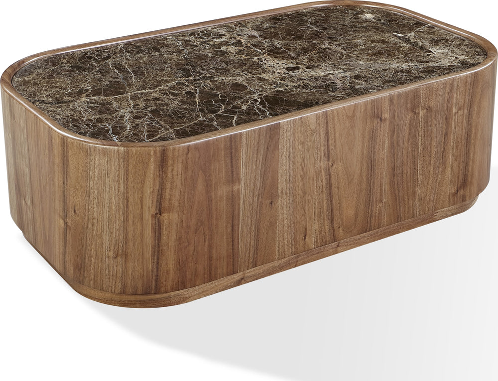 Juniper Natural Marble and Walnut Coffee Table with Casters in Mongoose - View 2