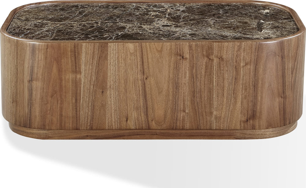 Juniper Natural Marble and Walnut Coffee Table with Casters in Mongoose - View 3
