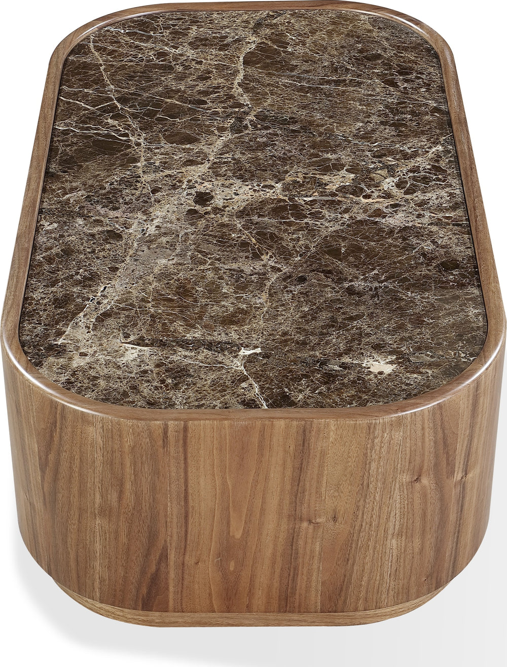 Juniper Natural Marble and Walnut Coffee Table with Casters in Mongoose - View 4