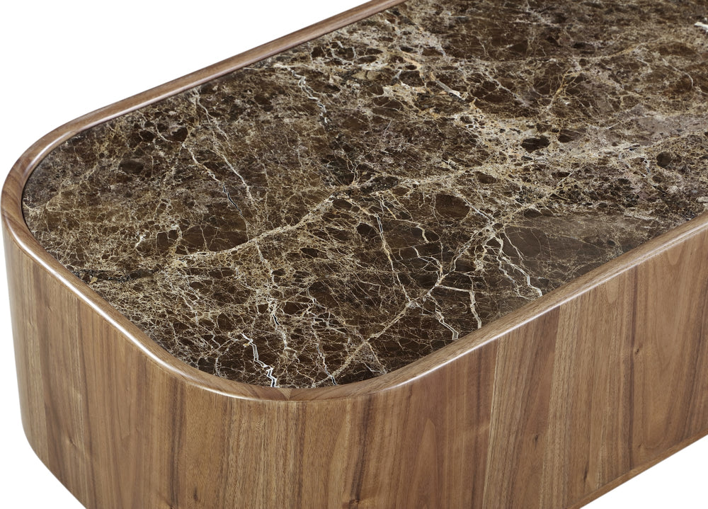 Juniper Natural Marble and Walnut Coffee Table with Casters in Mongoose - View 5