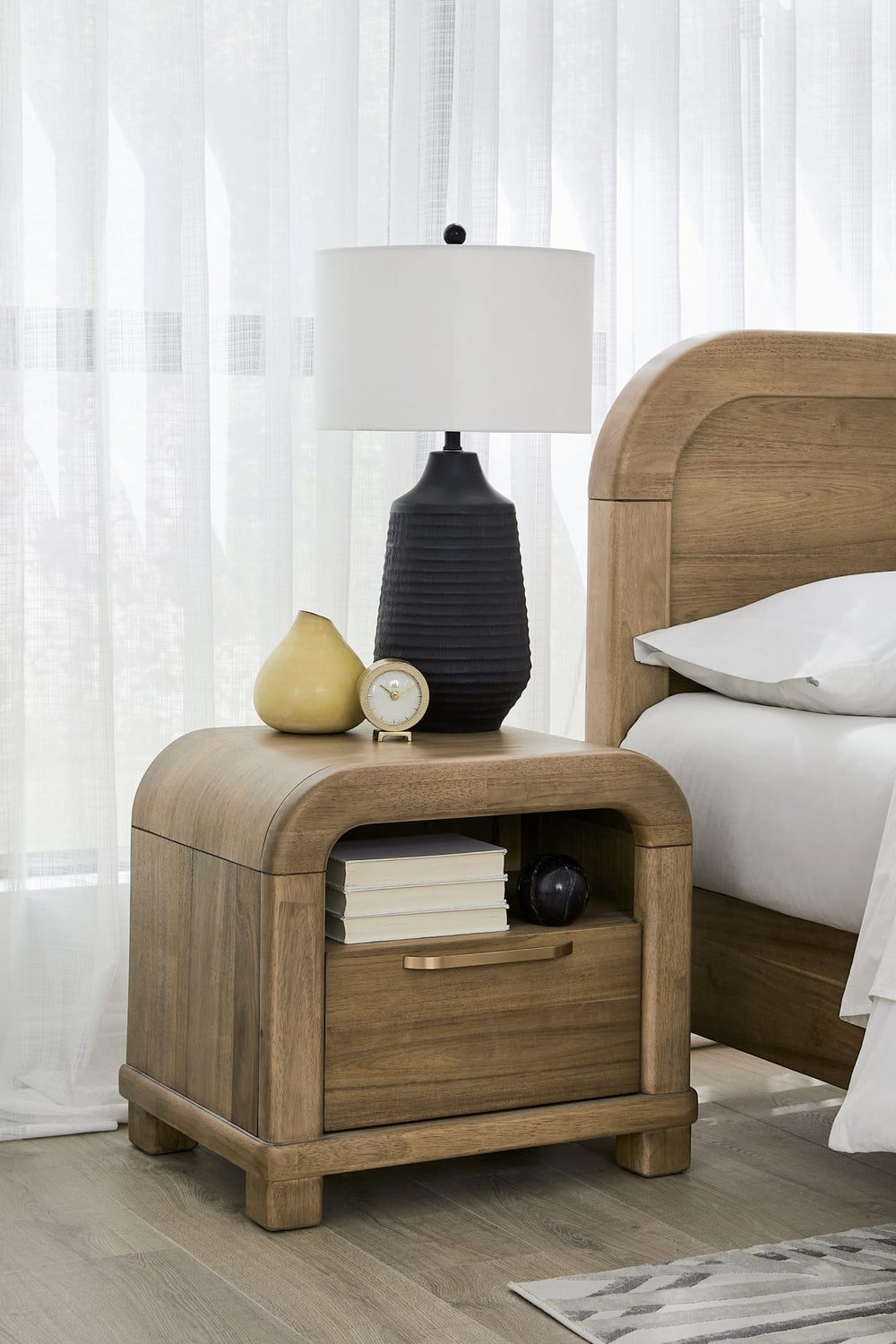 Kenmore One Drawer Acacia Wood Nightstand in Lioness