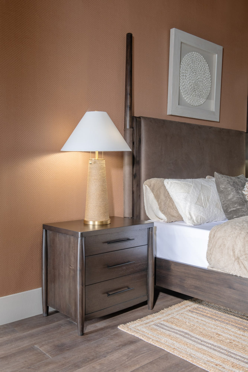 Kingston Three Drawer Nightstand with Cord Management in Minx
