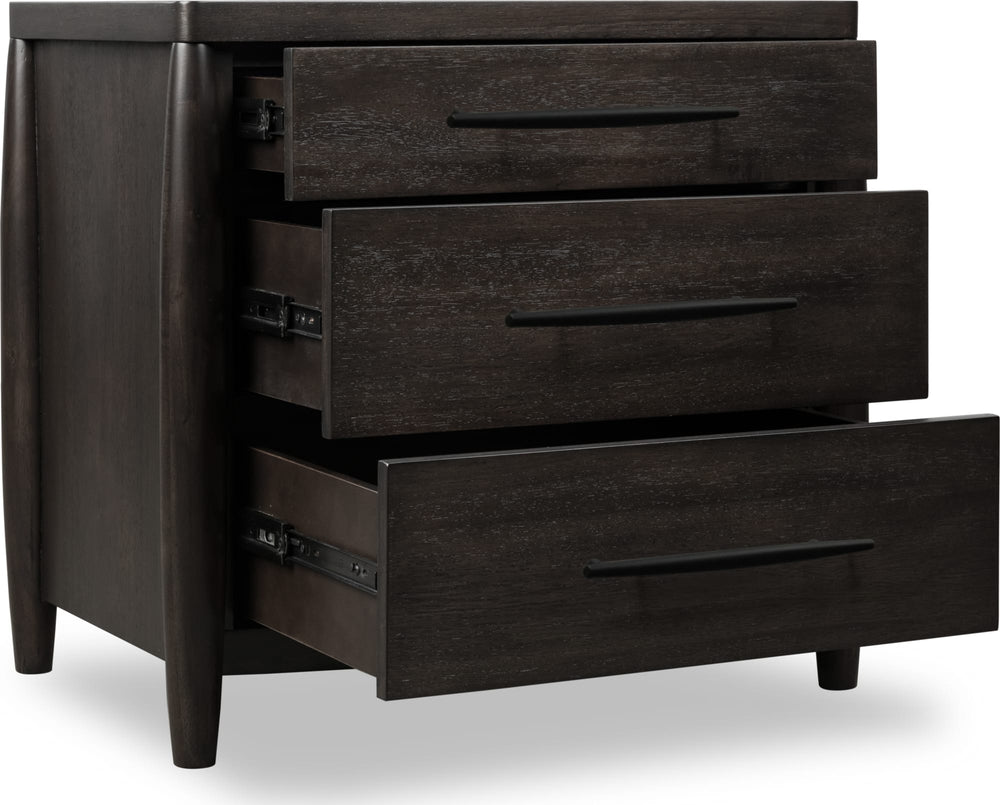 Kingston Three Drawer Nightstand with Cord Management in Minx - View 5
