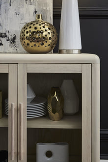 Logan Glass Door Ash Wood Sideboard in White Sand - View 2