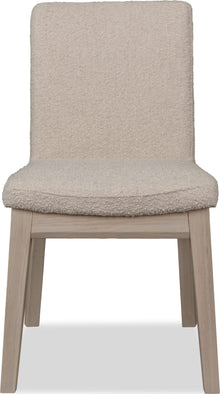 Logan Solid Wood Dining Chair in White Sand and Brun Boucle