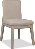 Logan Solid Wood Dining Chair in White Sand and Brun Boucle