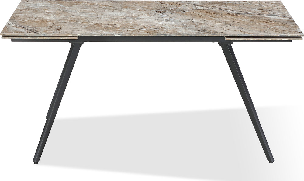 Larchmont Double Extension Stone Top Metal Leg Dining Table in Rich Brown and Black