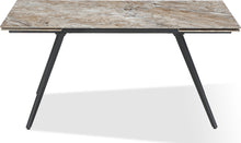 Larchmont Double Extension Stone Top Metal Leg Dining Table in Rich Brown and Black
